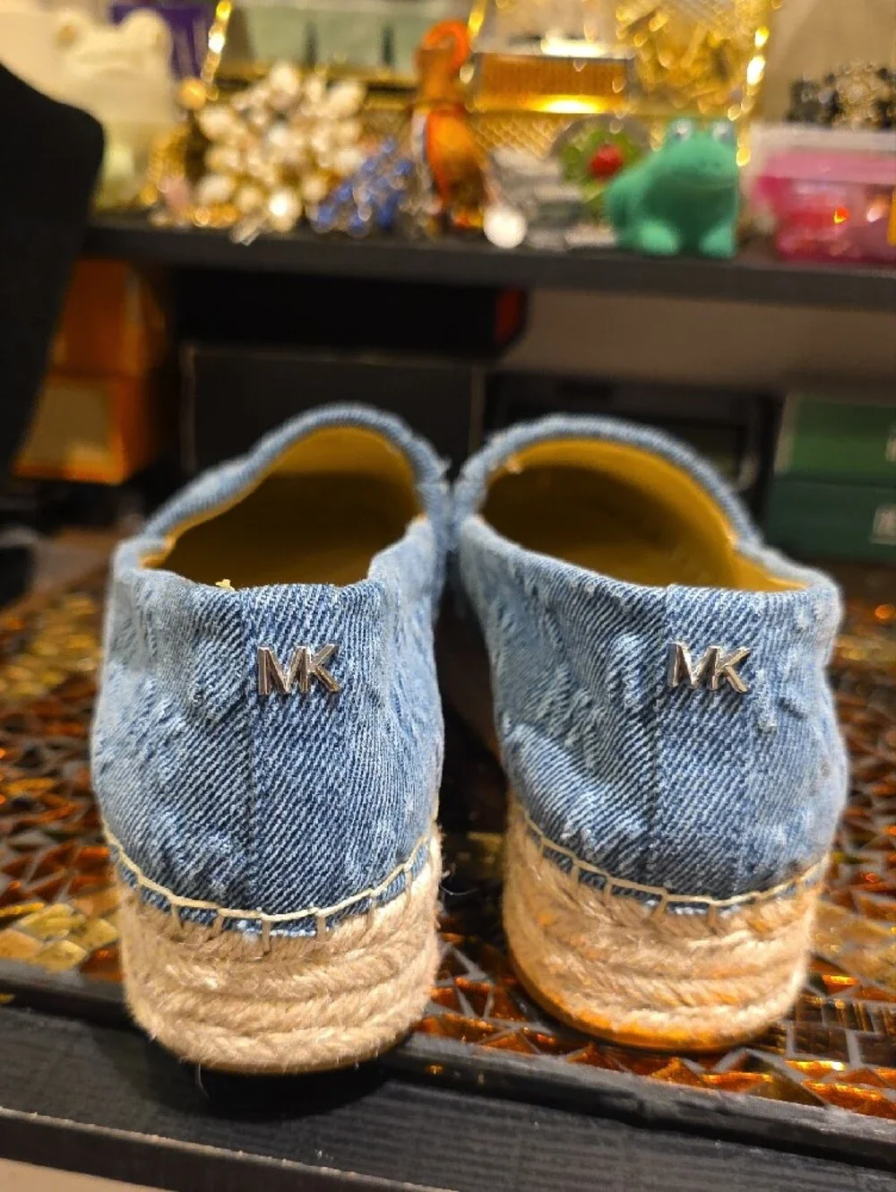 Michael Kors Denim Blue Espadrille Flats with Natural Jute Trim